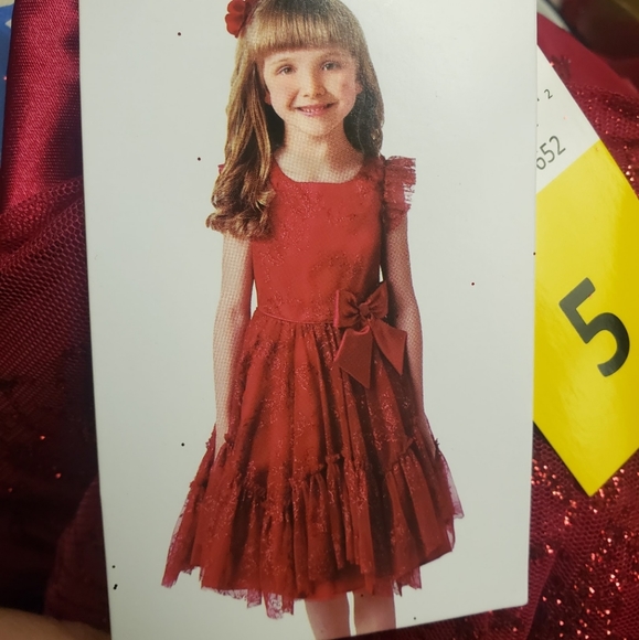 RED RUFFLE FLUTTER SLEEVE PARTY DRESS 3 4 5 cy - Picture 7 of 7